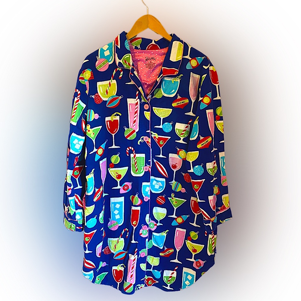 Nick & Nora cotton flannel holiday cocktails sleep shirt XL